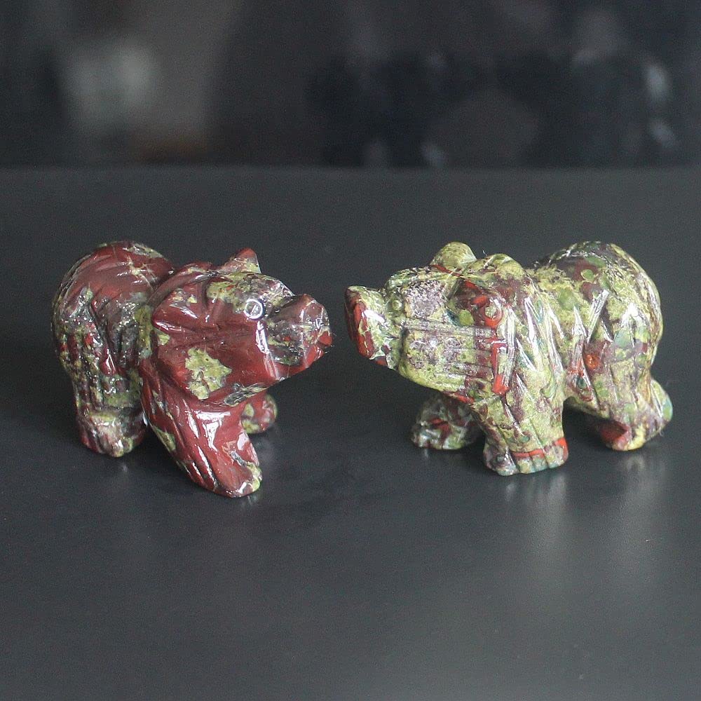 HLbshi Hand Carved Mixed Gemstone Crystal Bear Figurine Animal Carving Statue Home Decor 1.5'' (Dragon Blood Jasper)