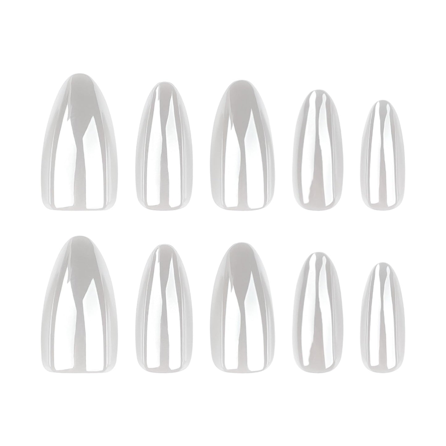Medium Press on Nails Almond - Chrome White Fake Nails - Solid Color Full Cover Stick on False Nail - for Women 24 Pcs