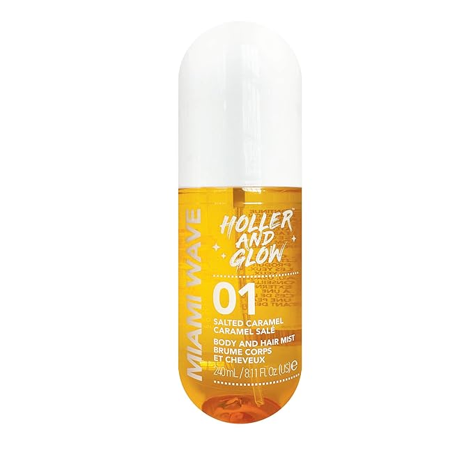Holler and Glow Miami Wave Salted Caramel Body & Hair Mist, Body Spray For Women, Hair Perfume, Fragrance, Sweet Coconut, Vanilla Scented, Warm & Sweet Fragrance Notes, 8.11 Fl Oz