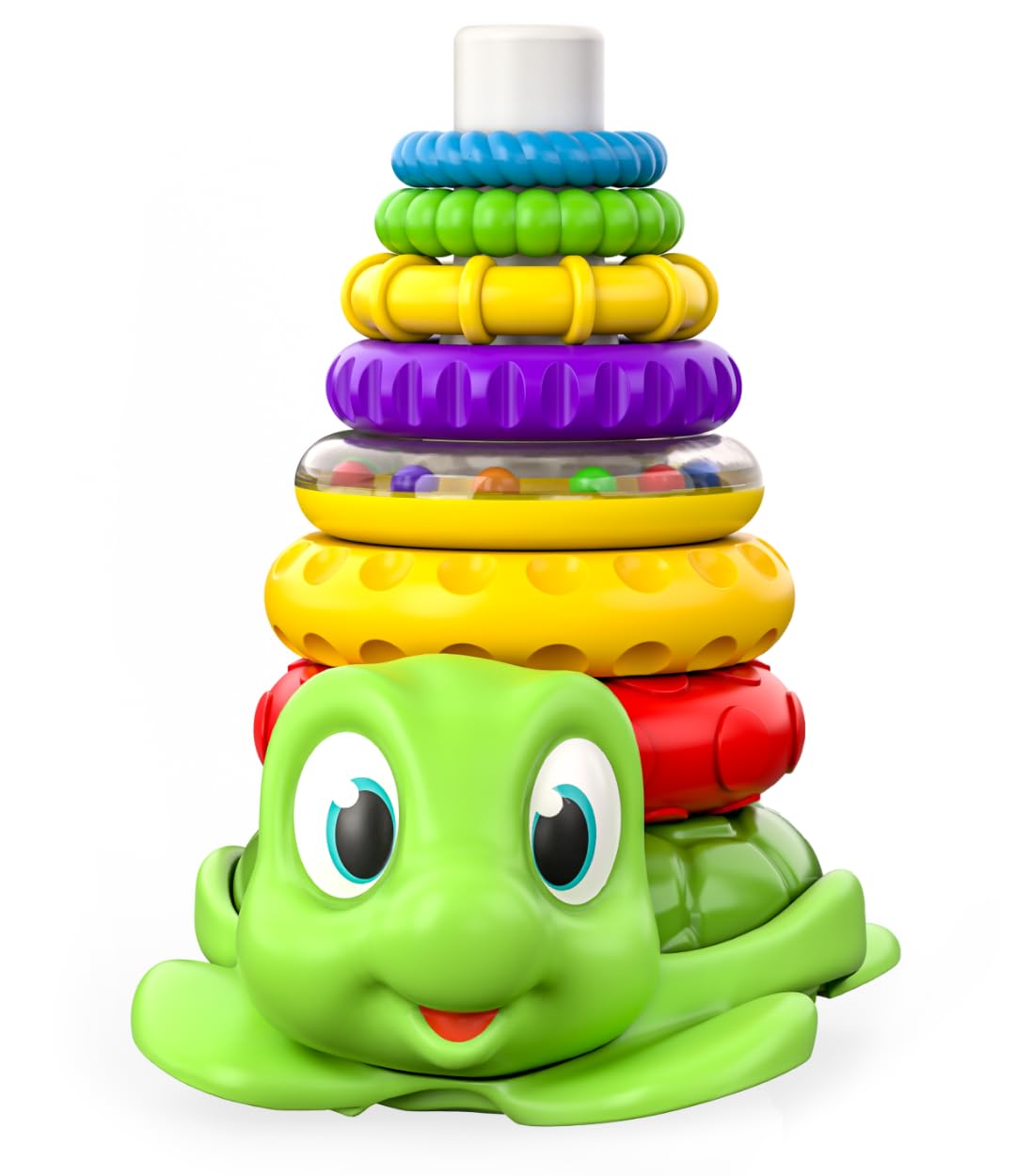 Move2Play Stacking Toy, Includes 7 Unique Rings, Montessori Development, Baby Toy, Gift for 1 Year Old Boys & Girls, Ages 0-6+, 9, 10, 12, 18+ Months (Turtle Stacker)