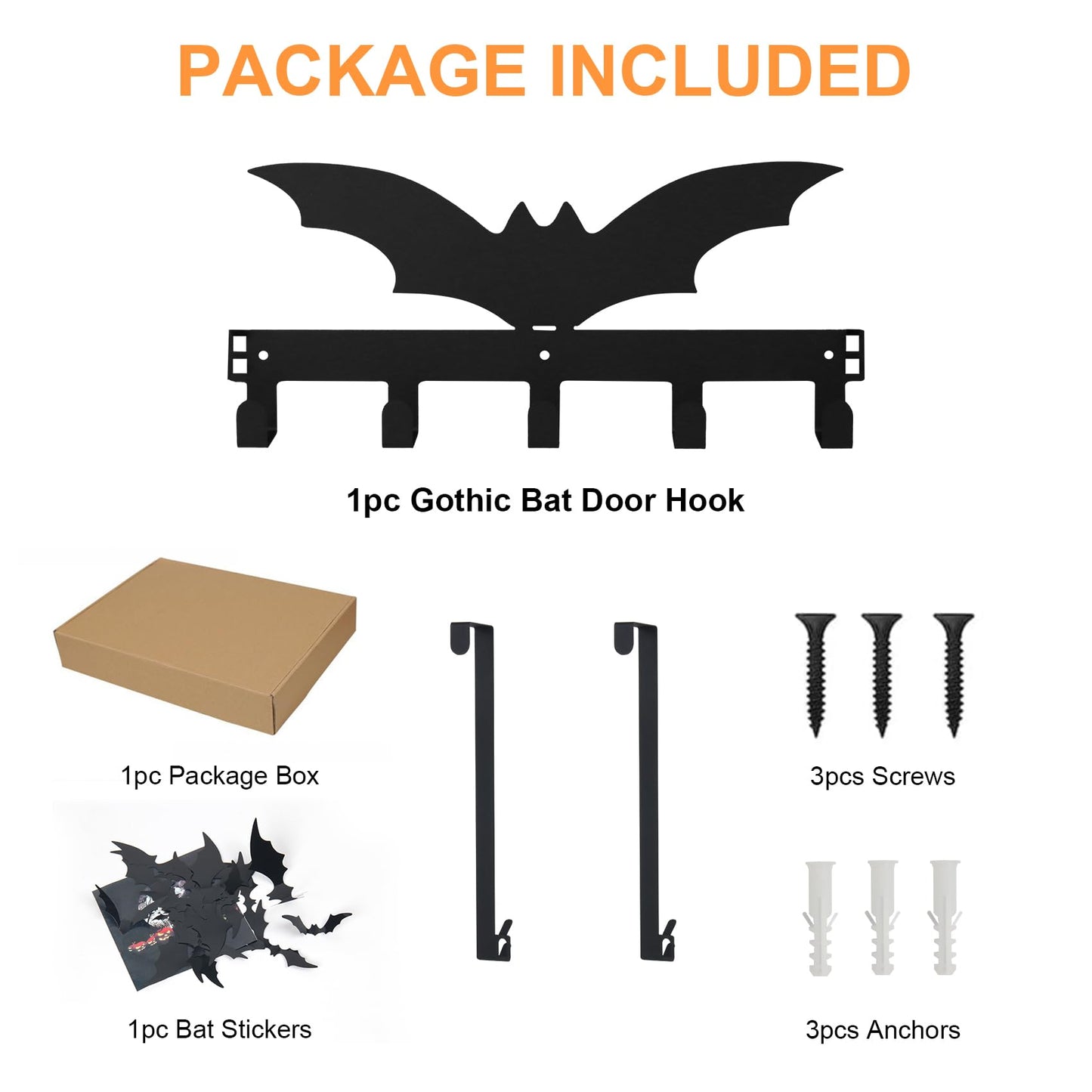 NomadSphere Bat Over The Door Hooks, Halloween Gothic Bathroom & Bedroom Decor Over Door Hanger, Wall Mount Rack for Towel, Hat, Coat, Cloth, Keychain, No Drill, 5 Hooks