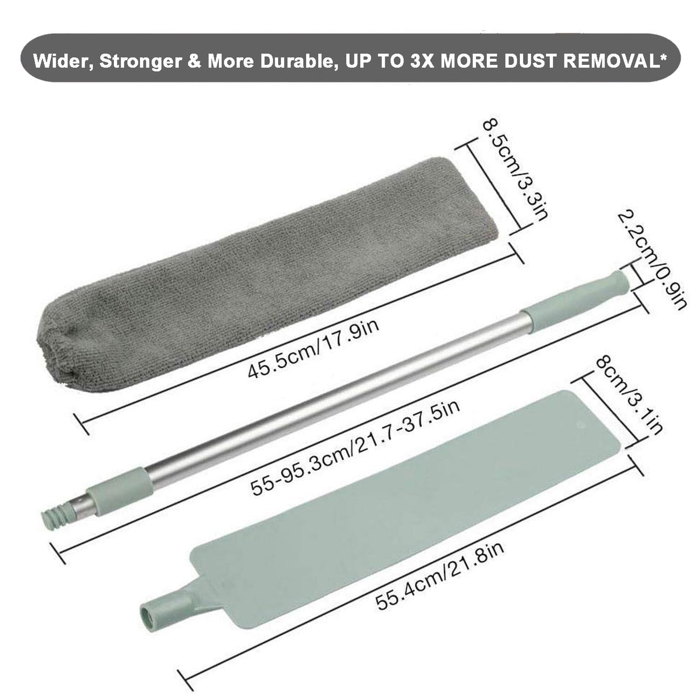 Dust Brush Under Appliance Microfiber Duster with Extension Pole (40 to 55 inches) Bendable, Washable, Extendable Gap Dusters for Sofa Bed Furniture Bottom - Wet or Dry Gray