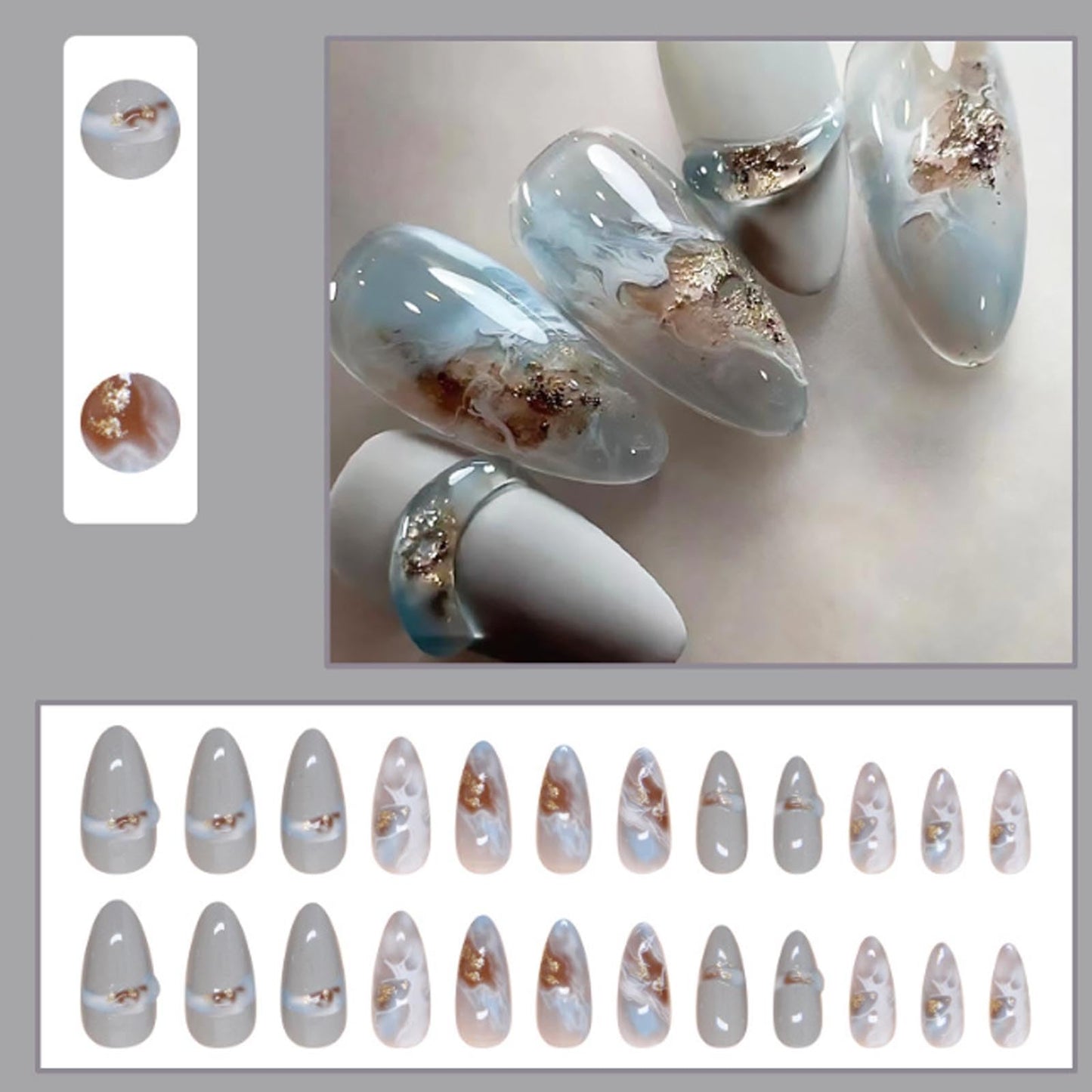 Hkanlre Almond Fake Nude Nails Tips Full Cover False Medium Nails Summer Flower Press on Nails for Women 24PCS