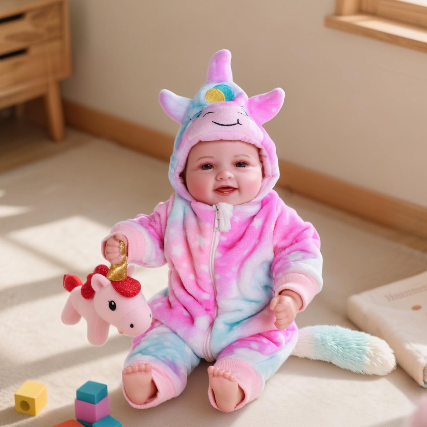 BABESIDE 14-Inch Soft Baby Doll with Baby Feeding Set – Easy to Hold with Cuddly Body – Realistic First Doll for Pretend Play