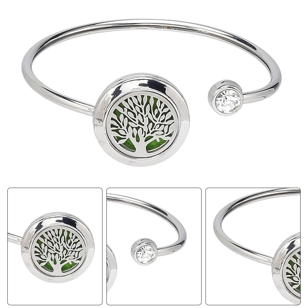 SUNNYCLUE 1 Box 2 Sets Essential Oil Diffuser Bracelets Essential Oil Bracelet Bangles with 10Pcs Refill Pad Tree of Life Stainless Steel Aromatherapy Locket Adjustable Jewelry for Women Gifts Travel