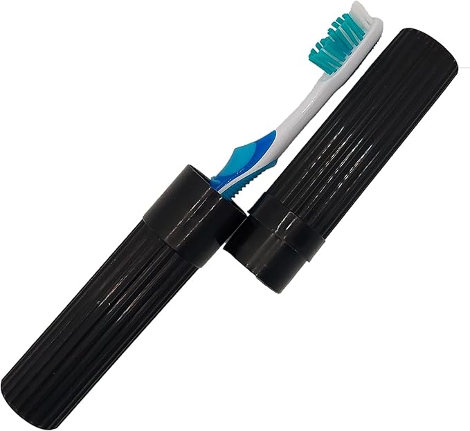 Black Toothbrush Covers & Soap Box Set - Matching Colors - Tooth Brush Cover Cap, Soap Dish Travel, Soap Dish Holder Travel - Plastic Portable Set with Cover