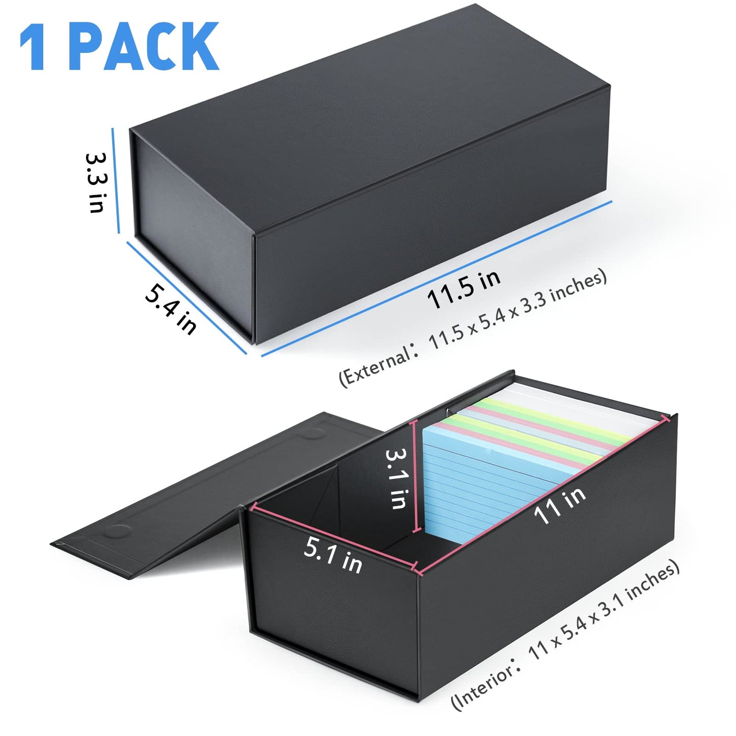 Harhana 3x5 Index Card Holder Card File Box Organizer, Hold 1200 3x5-Inch Flash Cards 2 Pack Black
