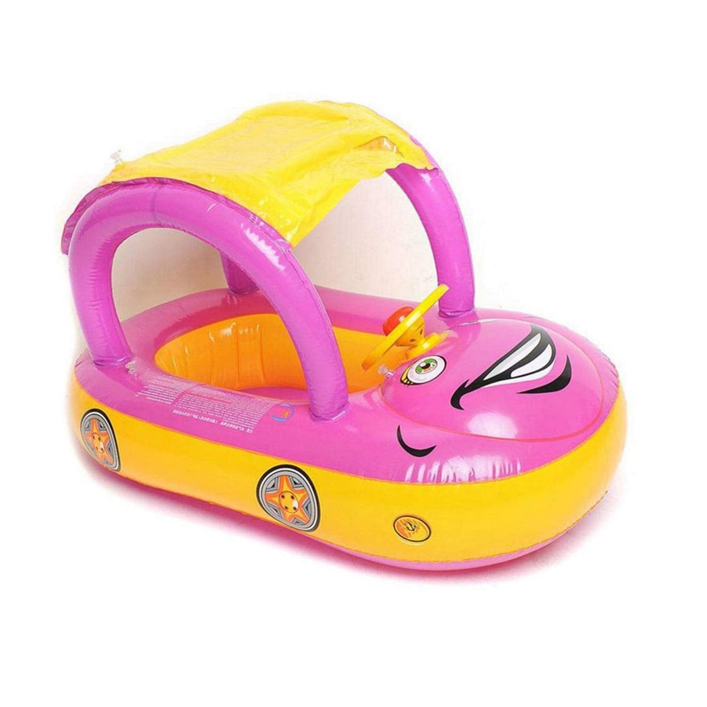 Baby Pool Float with Canopy Summer Steering Wheel Sunshade Swim Ring Car Inflatable Toys Infants Float Seat Boat for Kids Toddlers…
