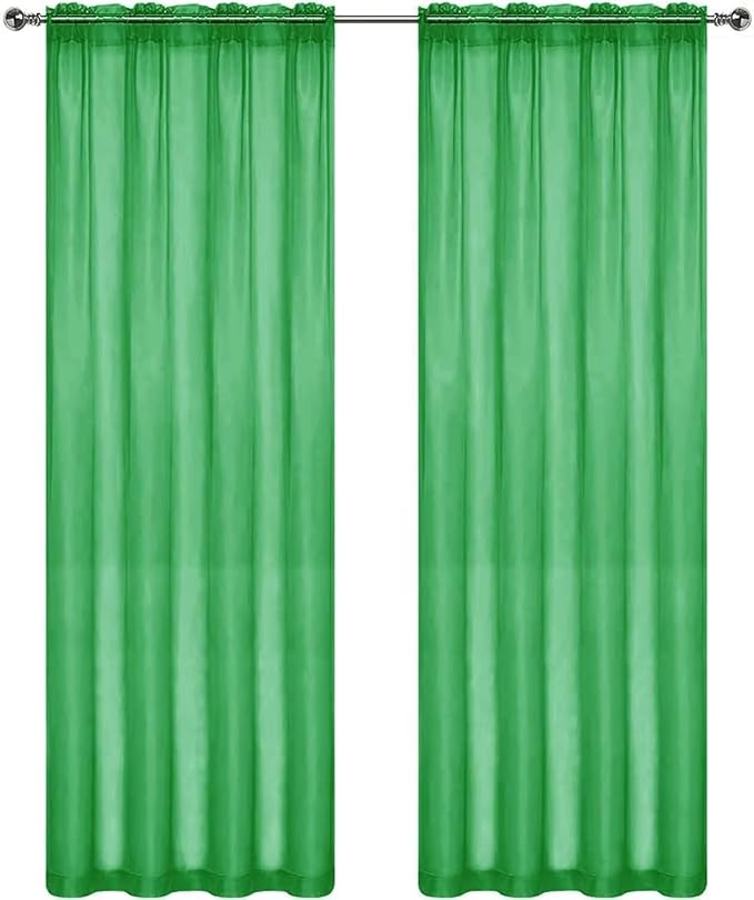 SpaceDresser Basic Rod Pocket Sheer Voile Window Curtain Panels Green 1 Pair 2 Panels 52 Width 36 Inch Long for Kitchen Bedroom Children Living Room Yard（Green, 52W x 36L）