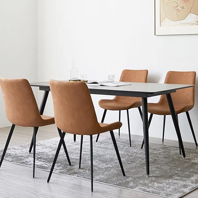 Dining Chairs Set of 4, Modern Kitchen & Dining Room Chairs, Upholstered Faux Leather Cushion Seat and Sturdy Metal Legs (4 Brown Chairs)