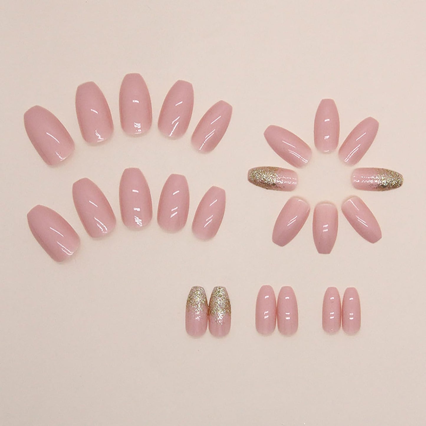 SWEKKE Medium Coffin Nude False Nails - 24pcs Full Cover Glossy Glue On Manicure Set with Nail Glue