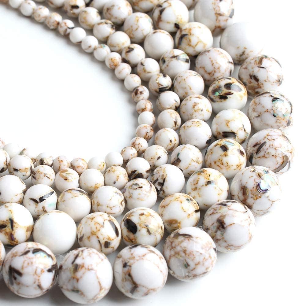 Yochus 45pcs White Shell Turquoise Beads，8mm Natural Stone Round Loose Beads for Jewelry Making Earring Necklace DIY Crafts