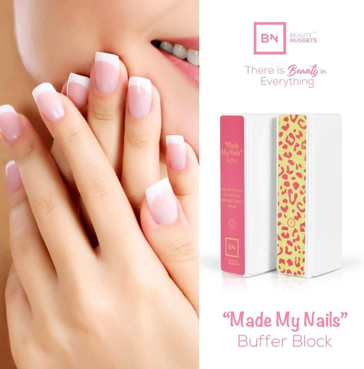 Beauty Nuggets Made My Nails Buffer, Ultimate Shine 3 Way Nail Buffing Block with Professional Nail File 120/180 Grit-Perfect All in One Manicure Tool for Smooth, Shiny, Twinkling Nails
