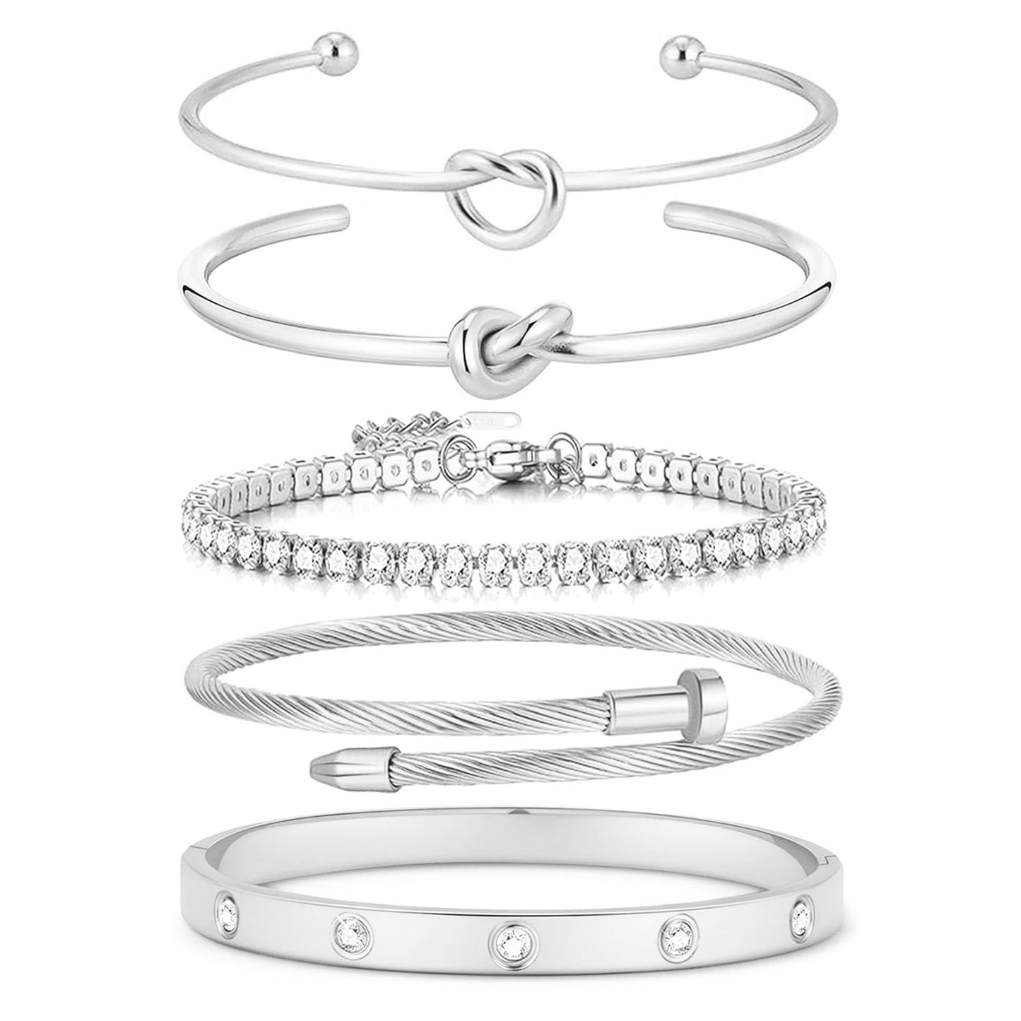 FAFUGA 18 K Silver Plated Love Bangle Bracelet Stack Cuff Jewelry for Women Jewelry Set for Women Gift with Box (style15)