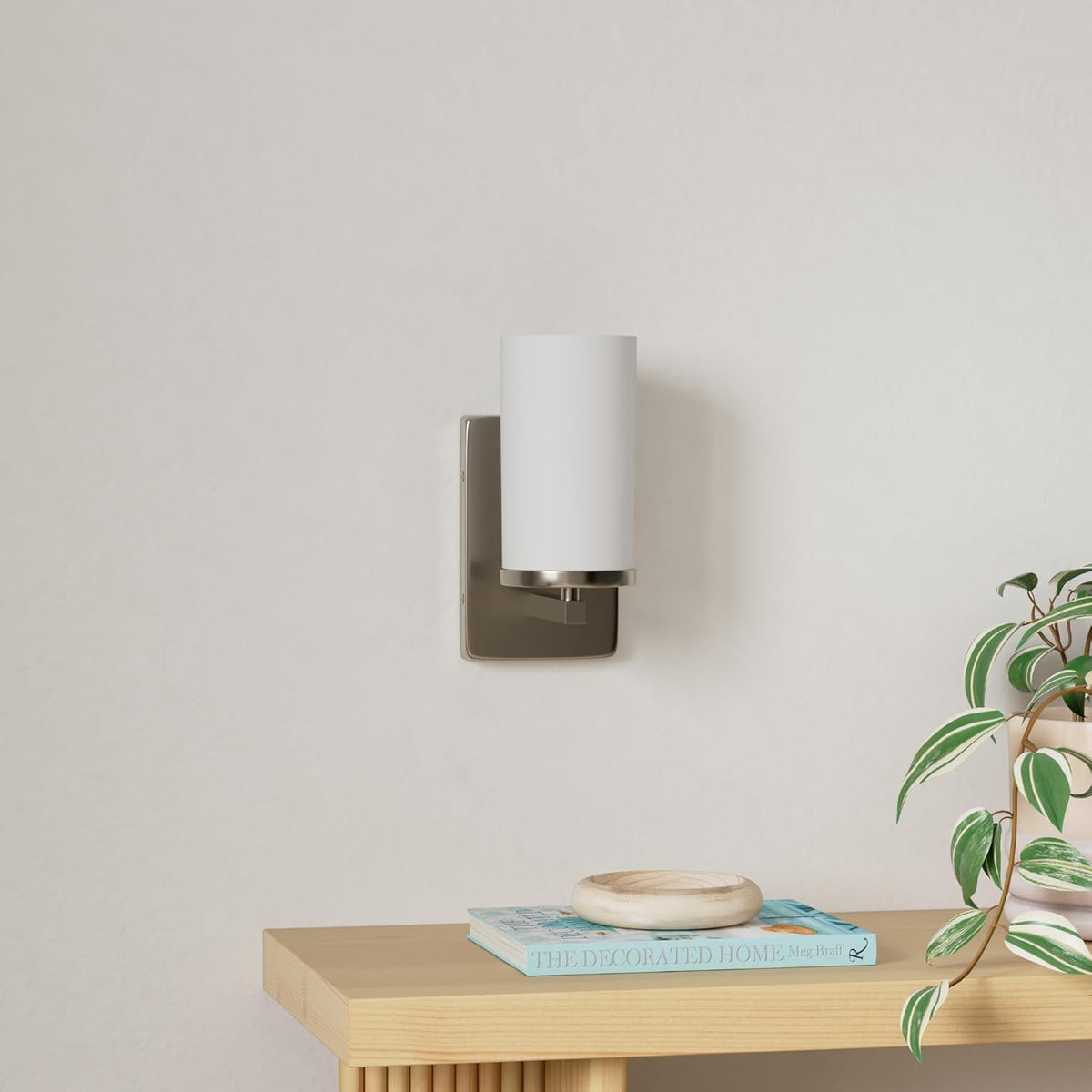 Kichler Crosby 9.25" Wall Sconce in Brushed Nickel, 1-Light Contemporary Hallway or Bathroom Light with Satin Etched Cased Opal Glass, (9.25" H x 4.5" W), 45495NI