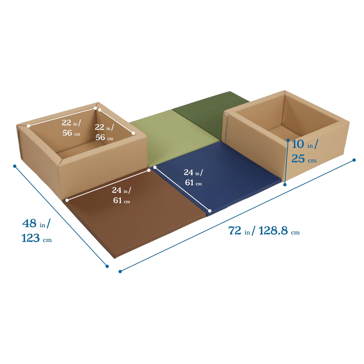 ECR4Kids SoftZone Play Patch Activity Mat and Toy Bins, Beginner Playset, Earthtone, 6-Piece