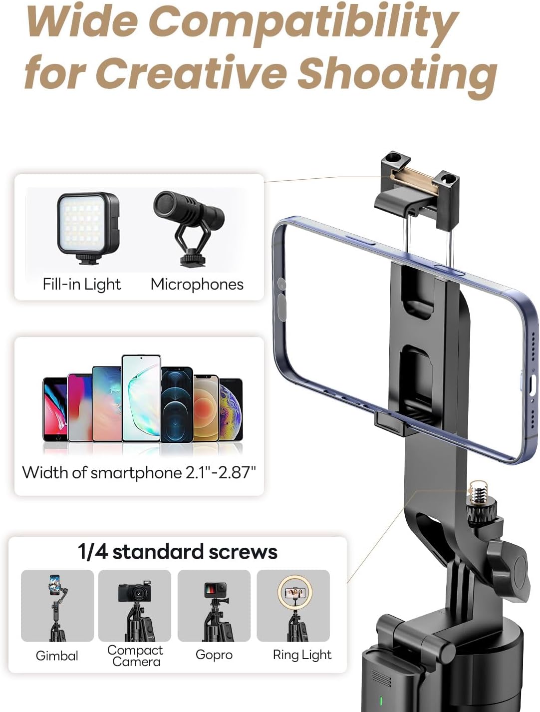 Auto Face Tracking Tripod for iPhone 360°Rotation,Selfie Stick for Android w/Remote&Ground Spike,68” Phone Tripod Stand That Follows Your Movement for Video Recording,Vlogging(R01)