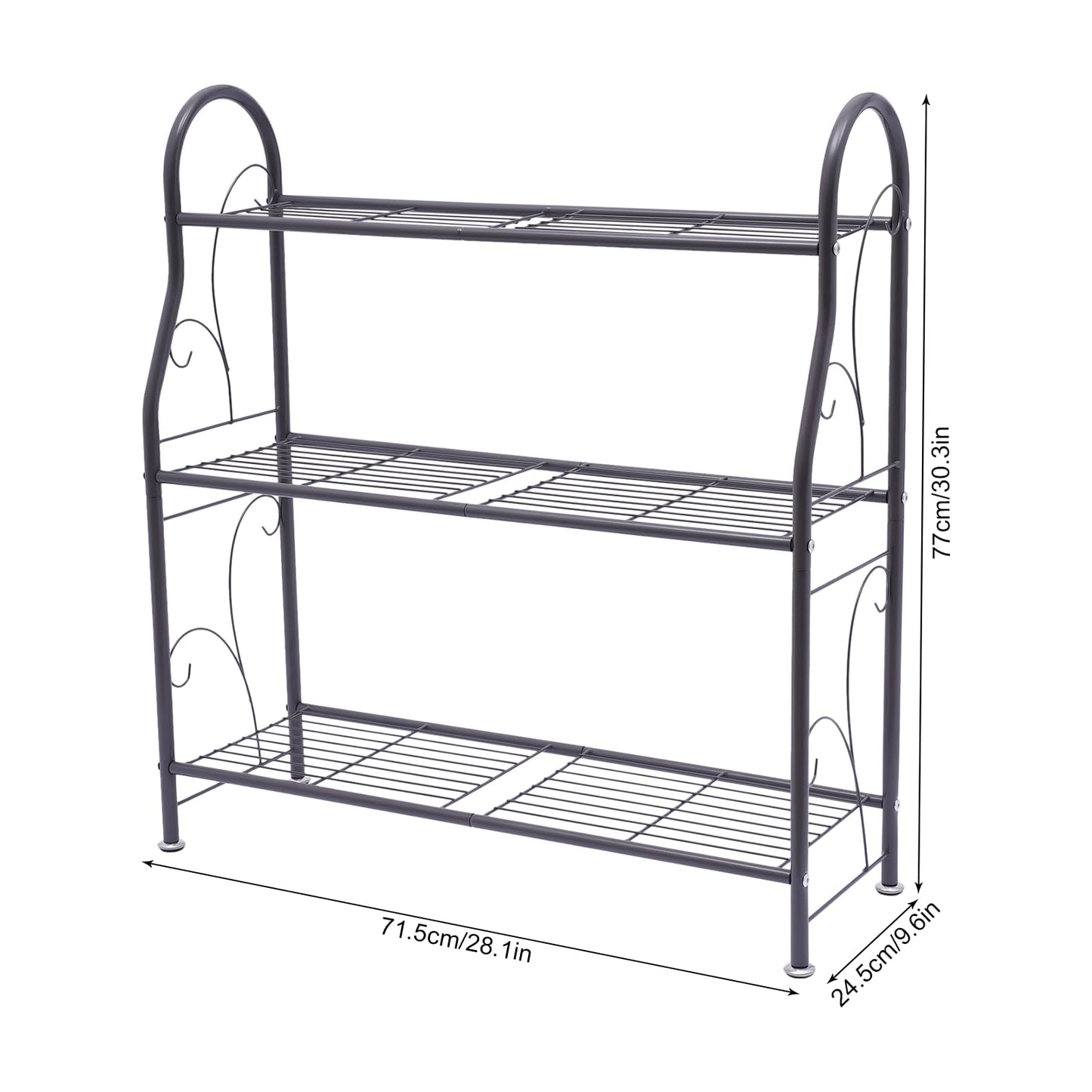 AngelcityCC 3 Tier Metal Plant Stand Scrollwork Design Indoor and Outdoor Flower Rack, Home Storage Organizer Shelf Black