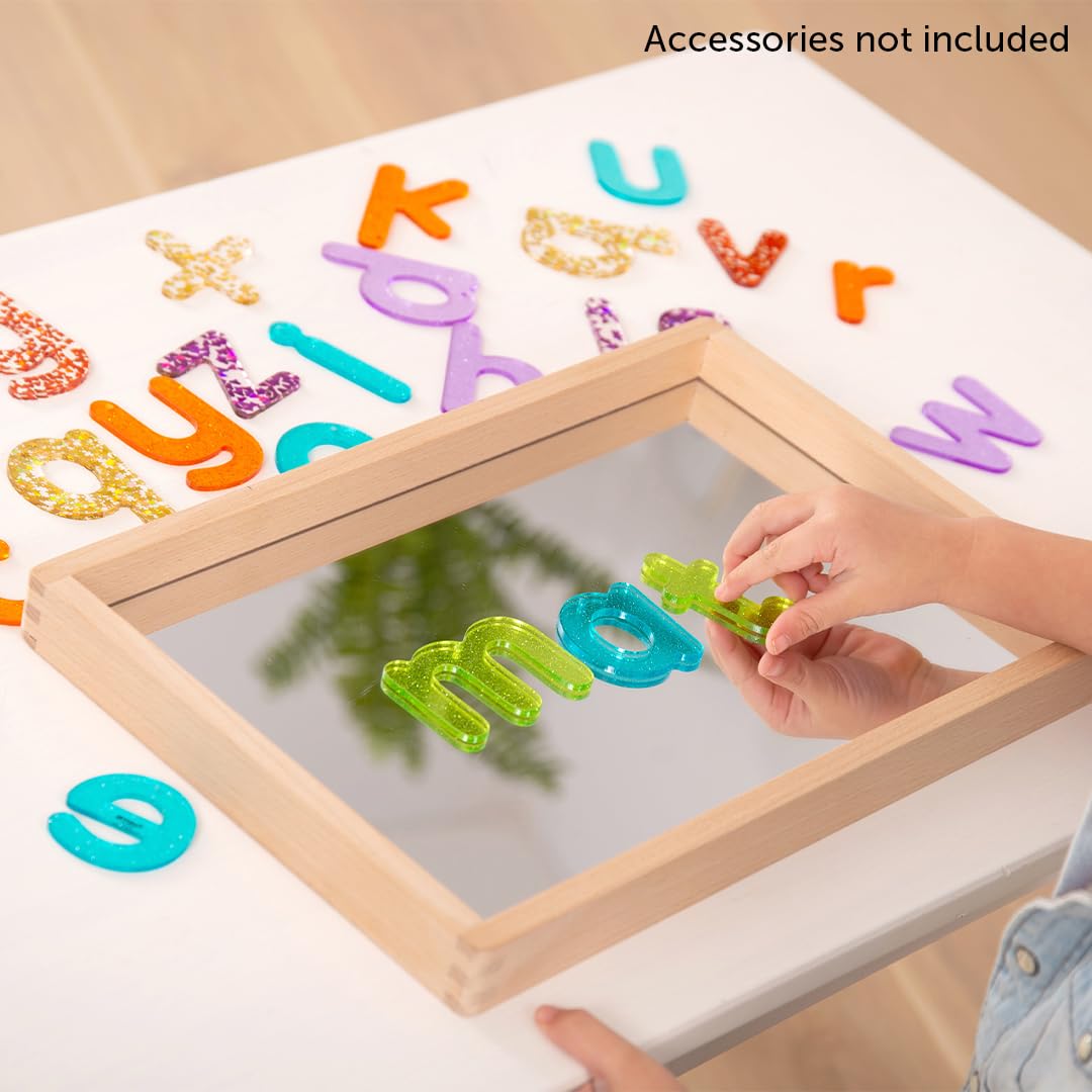 TickiT Small Wooden Mirror Tray - Explore Reflection, Symmetry and Patterns - for All Ages - Add Reflection to Any Sensory Activity Station
