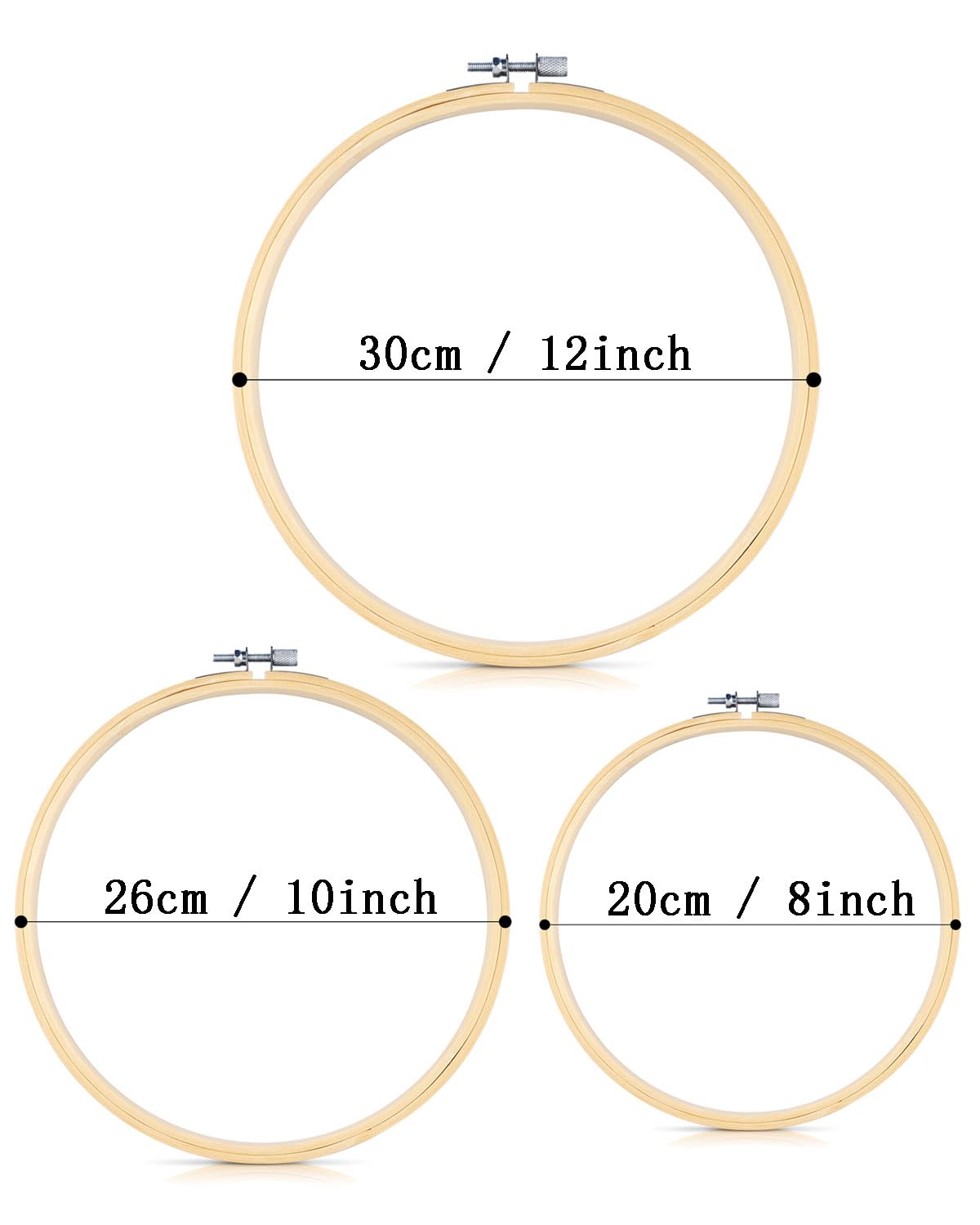 3 Pieces Embroidery Hoops, 8 inch to 12 inch Bamboo Frame Circle Cross Stitch Hoop Ring Embroidery Hoops Set for Embroidery and Cross Stitch
