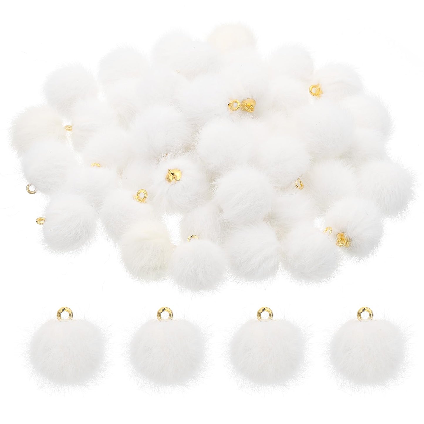 Patikil 50pcs Pom Poms Charm, Pompoms Pendants Balls Small Fluffy Tassel Bulk for Crafts Jewelry Making, White