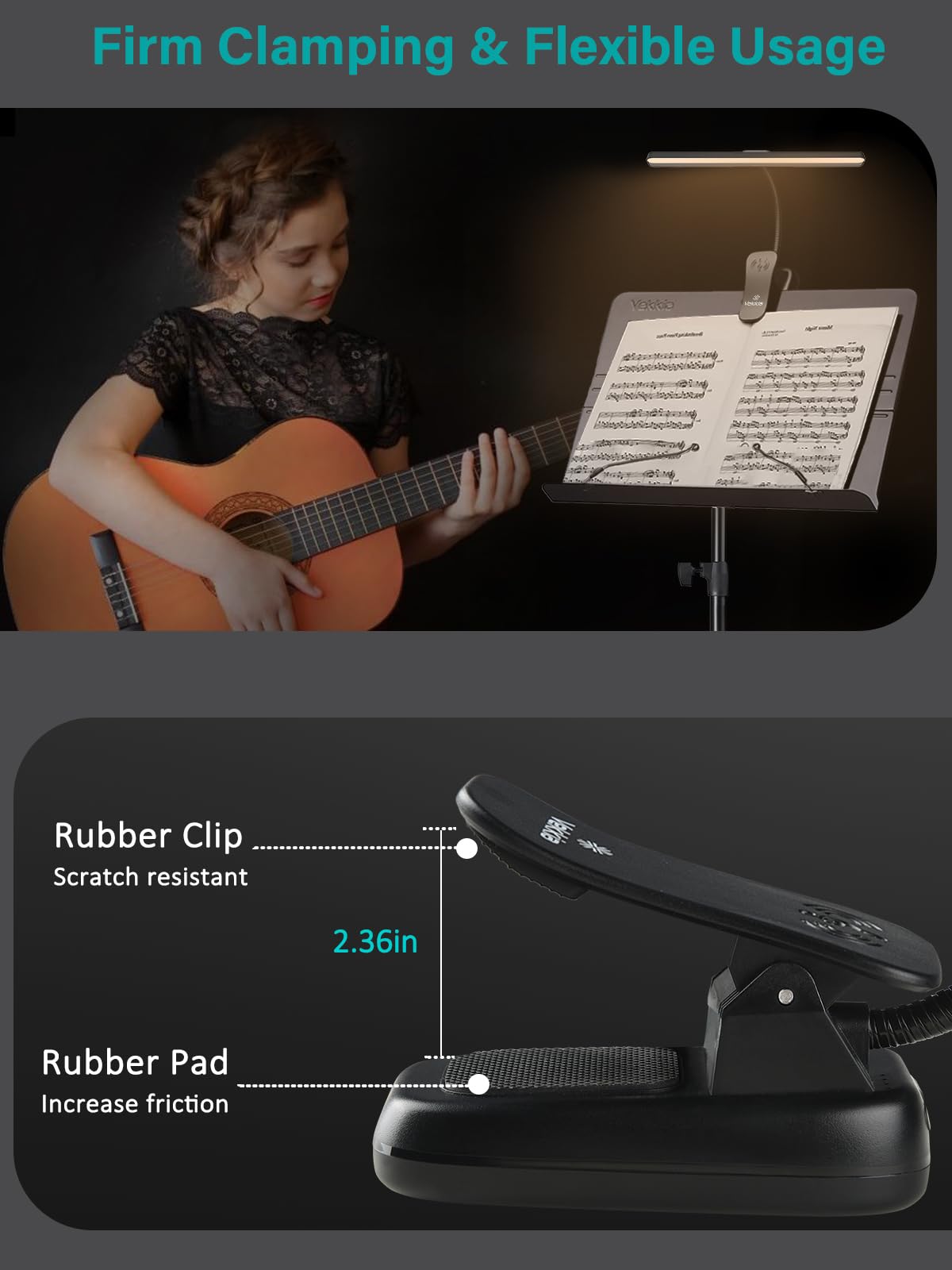 Vekkia Professional 88 LED Rechargeable Music Stand Light - Foldable Clip-on Lamp, Eye-Protective, 5 Brightness & 3 Color Temp Adjustments, for Piano, Reading