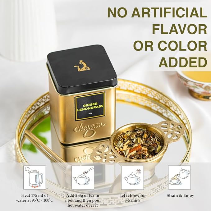 CHAYAM Ginger Lemongrass Tea – 50g/1.77oz Each | Premium Tin Pack | Refreshing Blend with Lemon Peel, Licorice & Spearmint | Herbal Tea | Caffeine-Free | 100% Natural Ingredient - Pack of 2