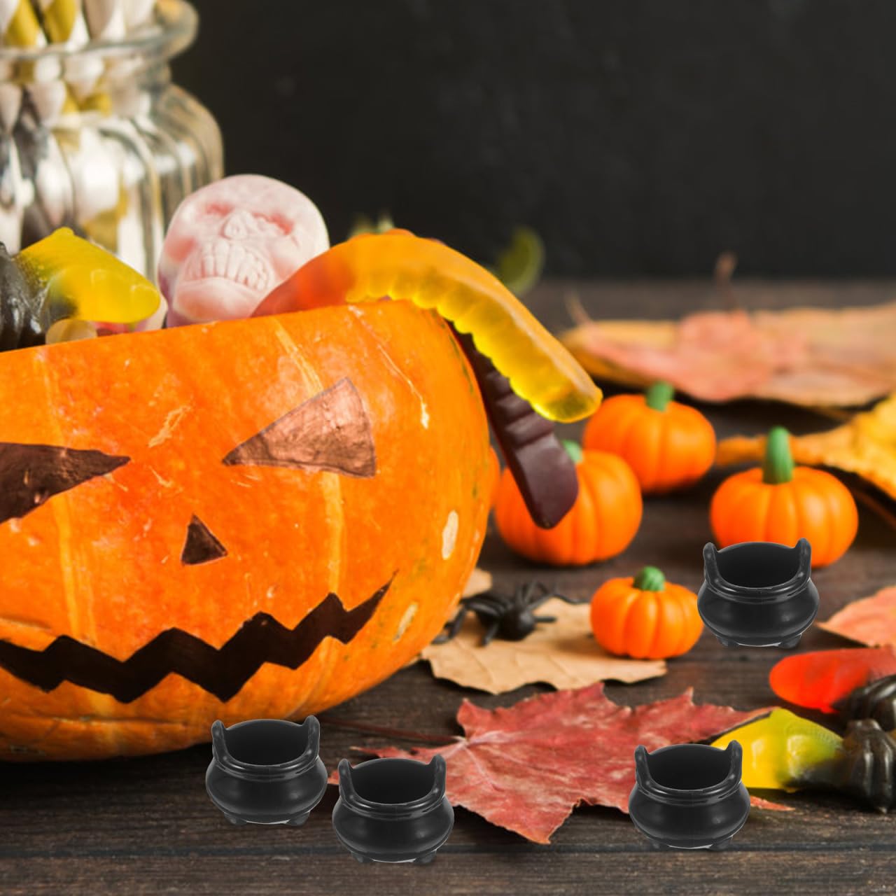 Garneck 24Pcs Miniature Halloween Cauldron Mini Black Witch Boiler Decoration Plastic Dollhouse Furniture for Halloween Carnival Party Decor