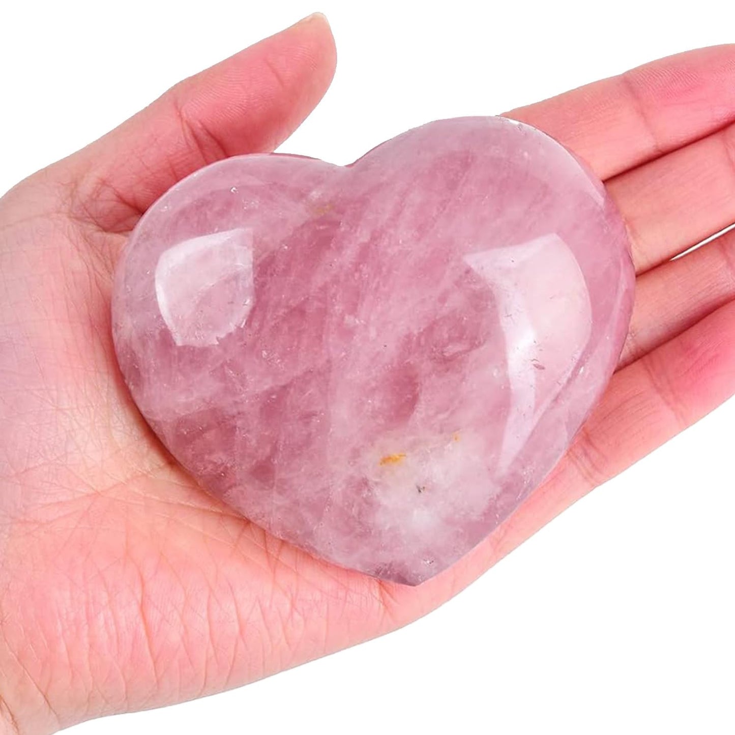 JIC Gem Heart Shaped Rose Quartz Crystal Healing Stone Large Pocket Palm Worry Stone with Display Stand Chakra Reiki Balancing 2.9"-3.3"