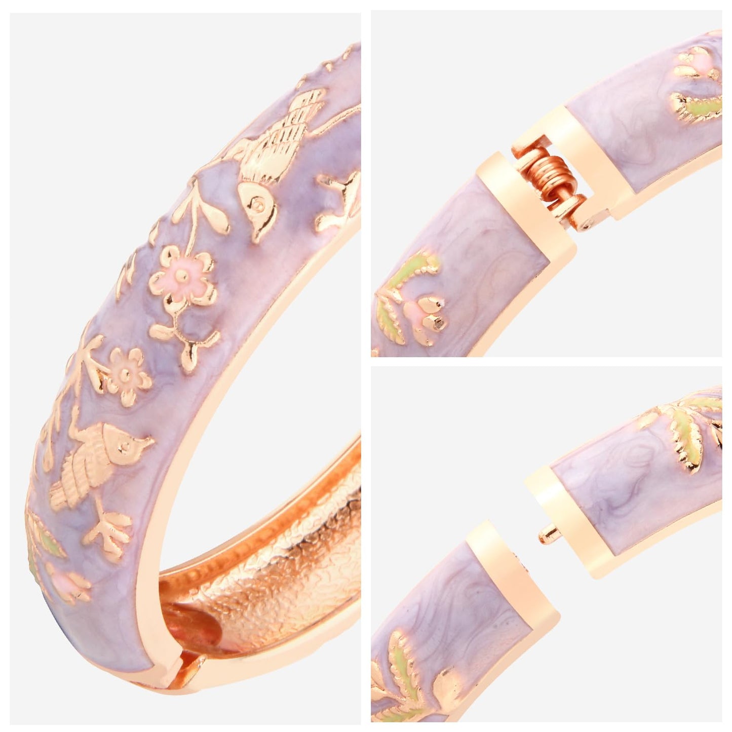 UJOY Colors Handcraft Jewelry Cloisonne Bracelet Enamel Bird Spring Hinged Womens Bangles Gifts Box 55C49 Purple