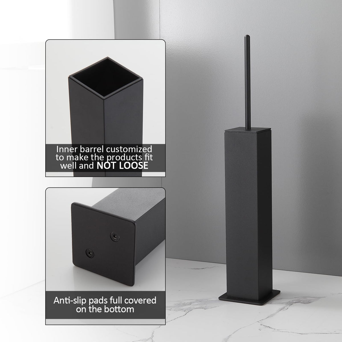 Toilet Brush with Holder Set Matte Black Aluminium Standing for Bathroom Toilet Bowl Cleaner Brush and Holder Set