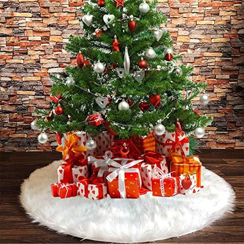Snowy White Plush Christmas Tree Skirts, 36 inches Luxury Plush Long Haired Faux Fur Xmas Tree Base Cover Mat for Xmas New Year Home Party Decorations (36 inches, Pure White)
