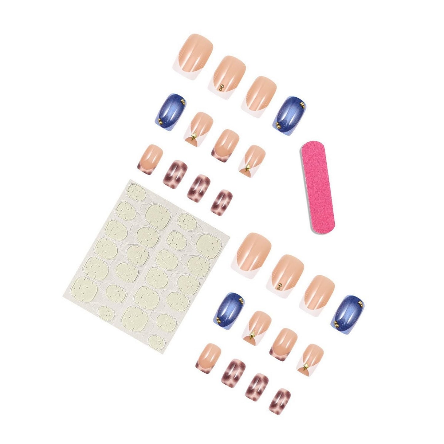 Leopard Press on Nails Short Square Shaped Fake Nails with Glossy Design Leopard Print French Tips False Nails Full Cover Reusable Stick on Nail for Women Manicure Kit 24 Pcs