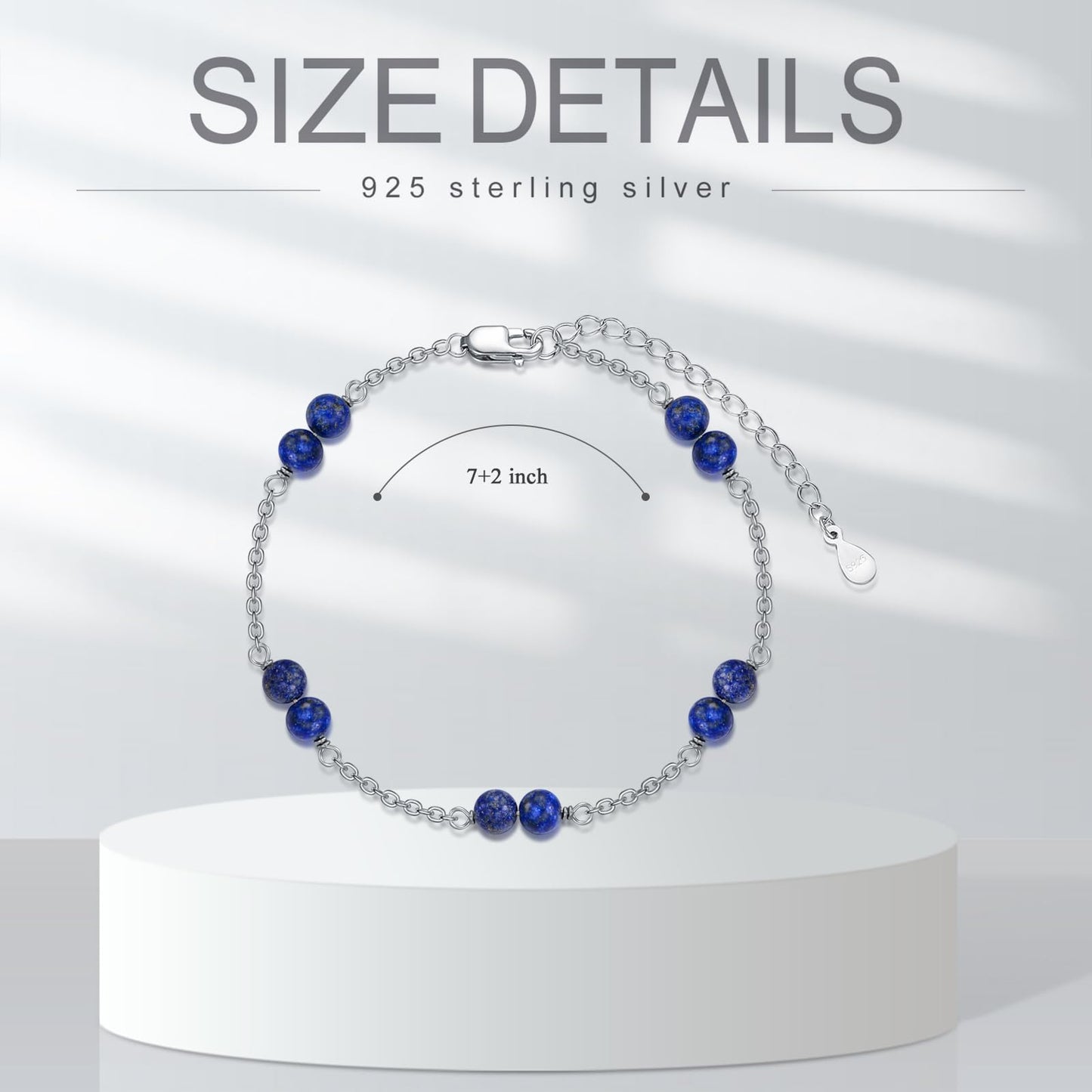 BETHZA Natural Lapis Lazuli Bracelet for Women 8mm Round Shaped Blue Lapis Gemstone Adjustable Bracelets Boho Bead Jewelry for Birthday