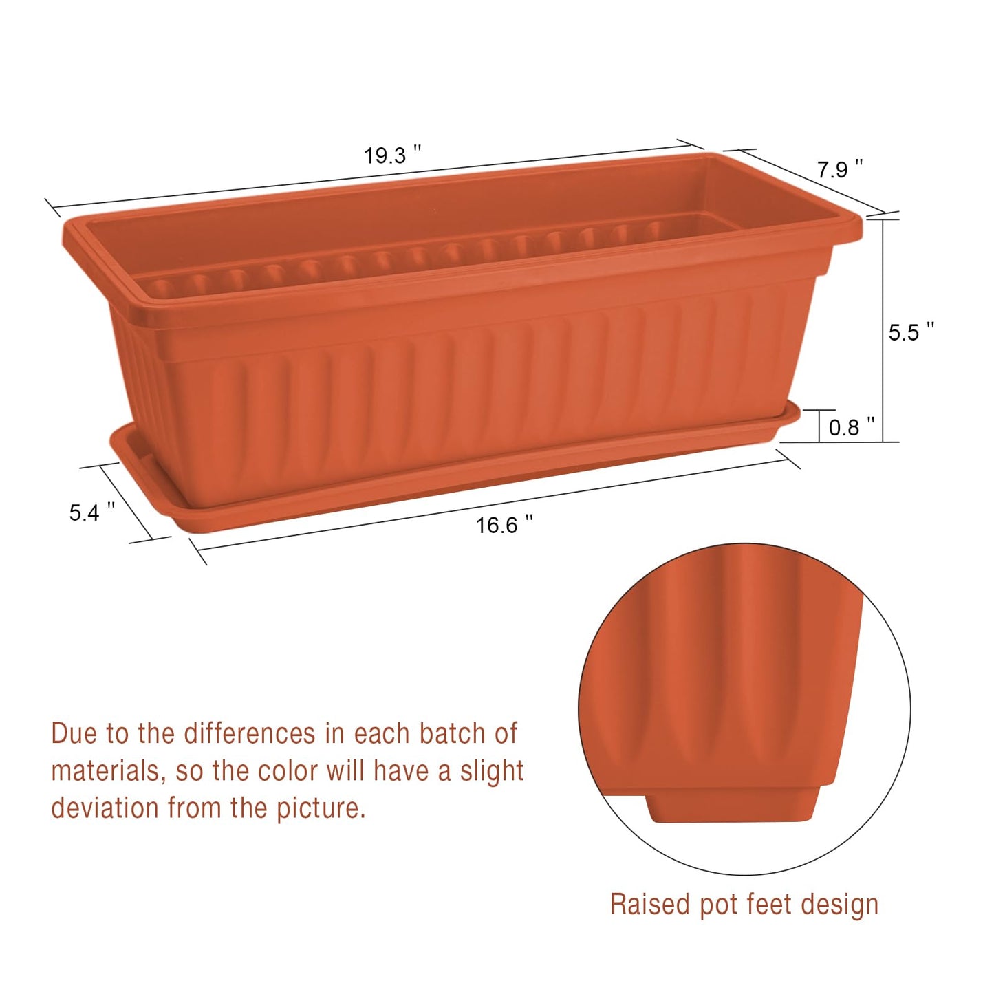 HOXHA 6 Pack Window Box Planter, 17 inches Plastic Vegetable Flower Planter Boxes with Tray, Rectangular Indoor and Outdoor Flower Pots for Windowsill, Patio, Porch, Garden Balcony