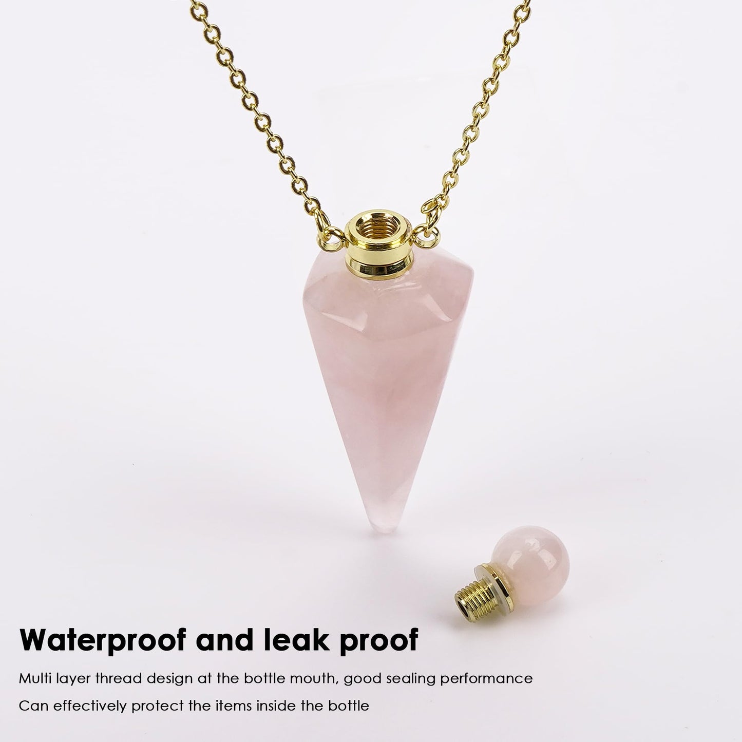 Biiange Perfume Bottle Necklace Diamond Shape, Pink Perfume Bottle Necklace, Essential Oil Diffuser Necklace, for Womens Perfume Vial Pendant Necklace Jewelry Unique Gift (Pink)