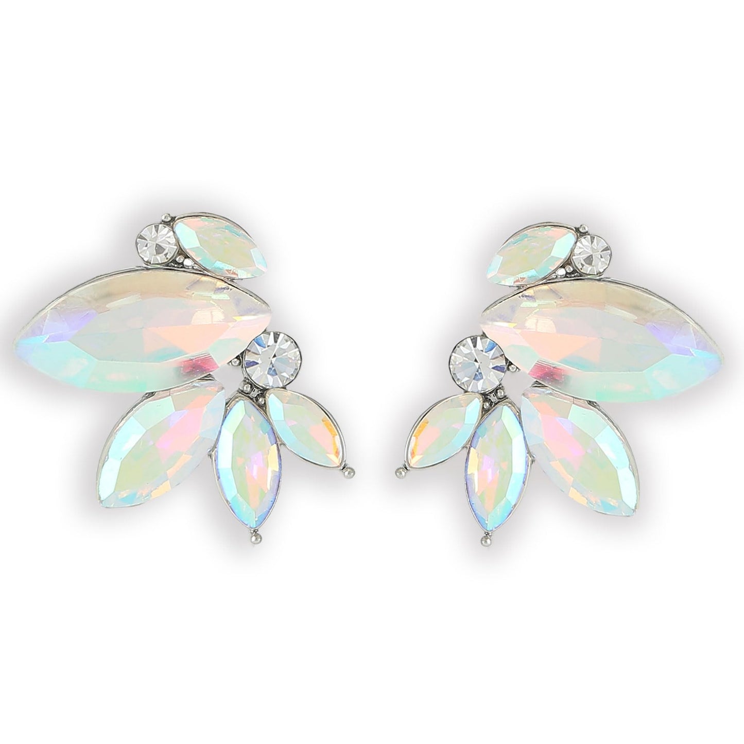 Iridescent Rhinestone Drop Earring Sparkly Wedding Earrings for Women Prom Party AB Faux Crystal Stud Earrings Silver-Tone