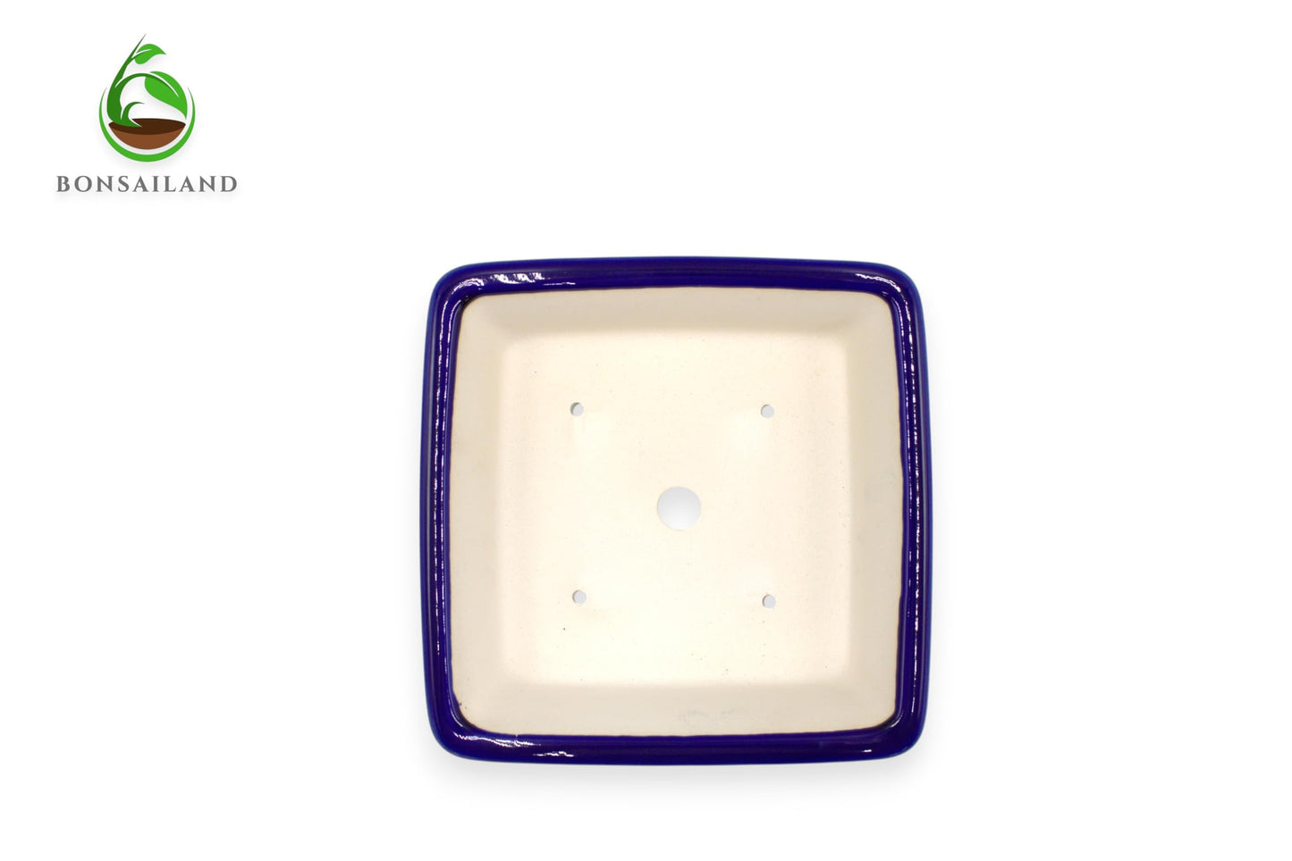 Bonsai Pot, Ceramic, Handmade, Square with Round Corners, Blue, 8.25 x 8.25 x 2.25 Inches