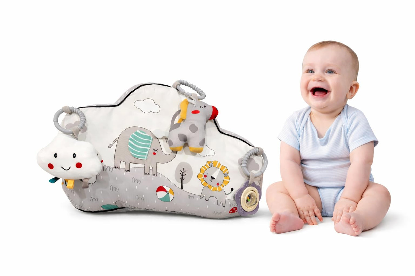 Autumn Bliss Co Tummy Time Activity Toy with 3 Detachable Sensory Toys | Baby Tummy Time Pillow for Infants 0-9 Months | Soft Breathable Tummy time Wedge Pillow with Rattle, Crinkle & Teether Toys