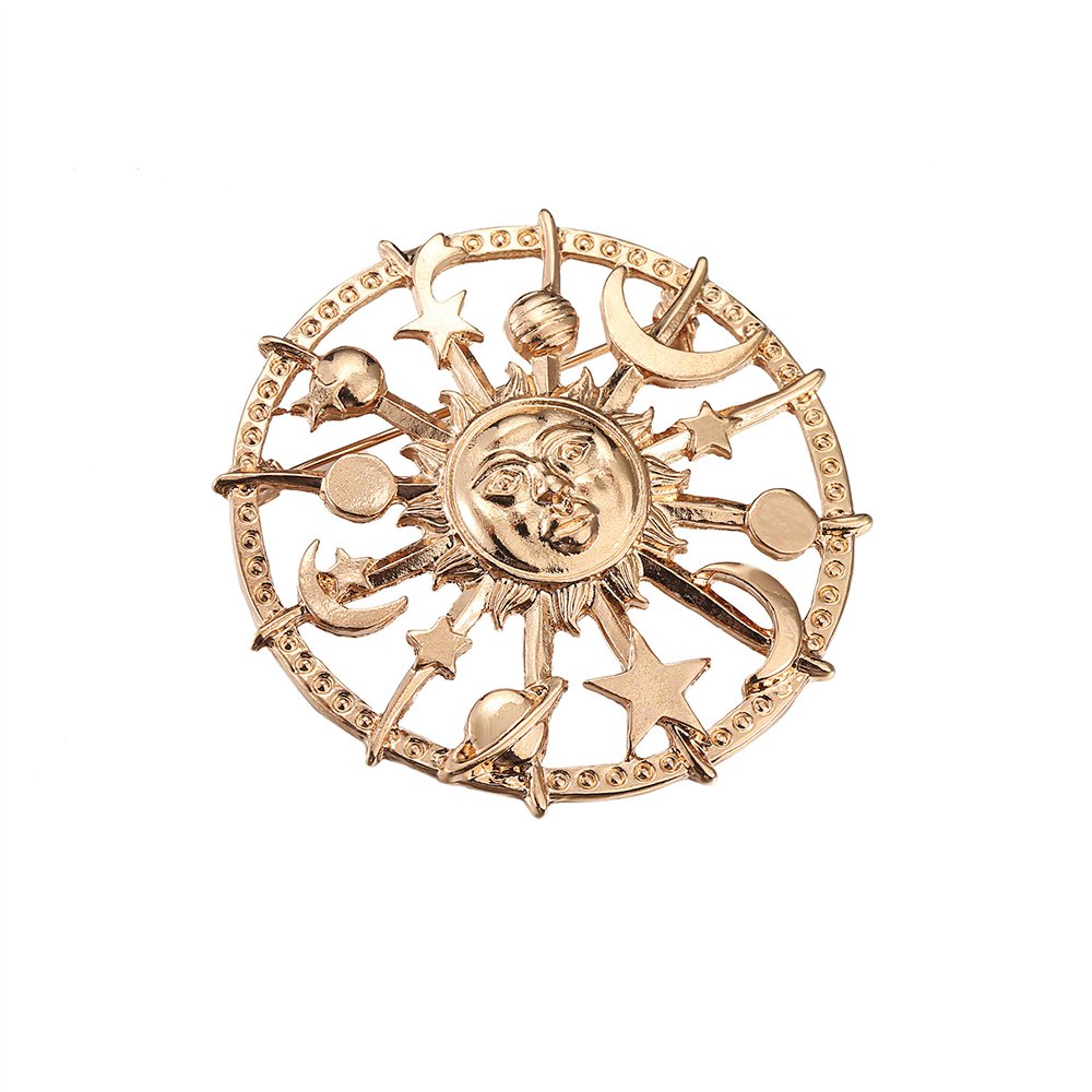 MUZHE Golden Star Moon Sun Galaxy Rudder Brooch Pin for Couple