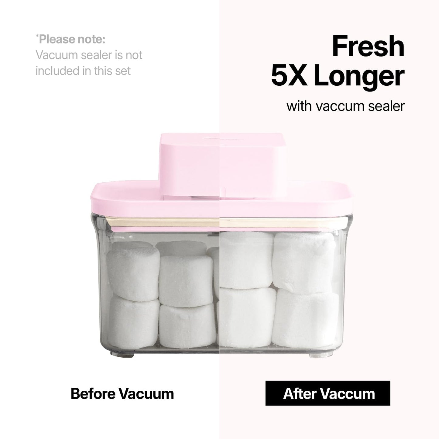 VAKUEN Premium Airtight Food Storage Containers ROSE 8P/SET, 6pcs Container, 1pcs Water Pitcher and Vacuum Sealer. Patented Double Silicone Lining, 100% Leak Proof, BPA-FREE