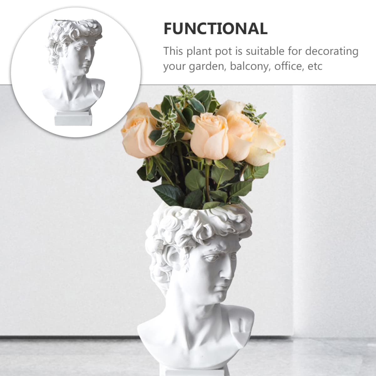 STOBOK Creative Resin Pen Holder with Mini Plant Container Funny Statue Desk Organizer for Office and Home Workspace 6.29X3.54X2.95 Inches