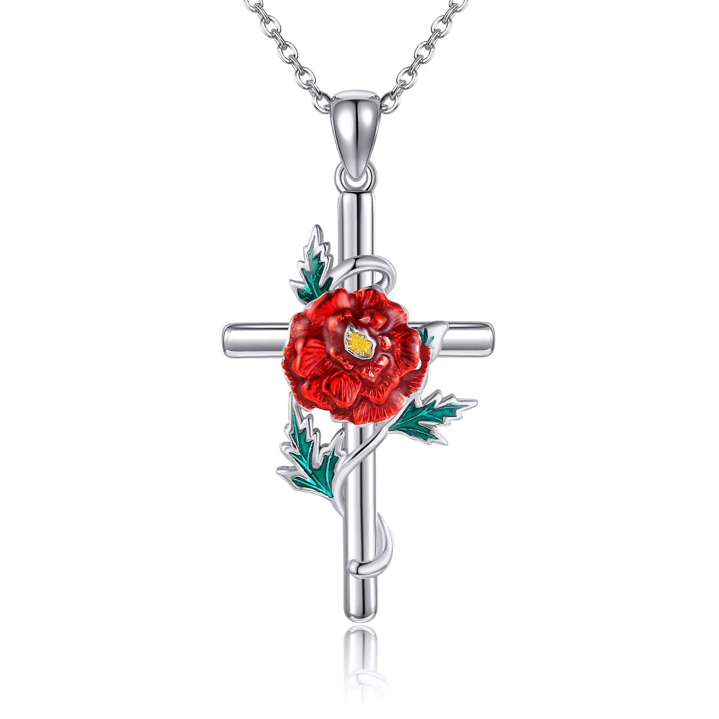JERWLI Marigold Necklace 925 Sterling Silver Marigold Cross Pendant Necklace October Birth Flower Jewelry for Women
