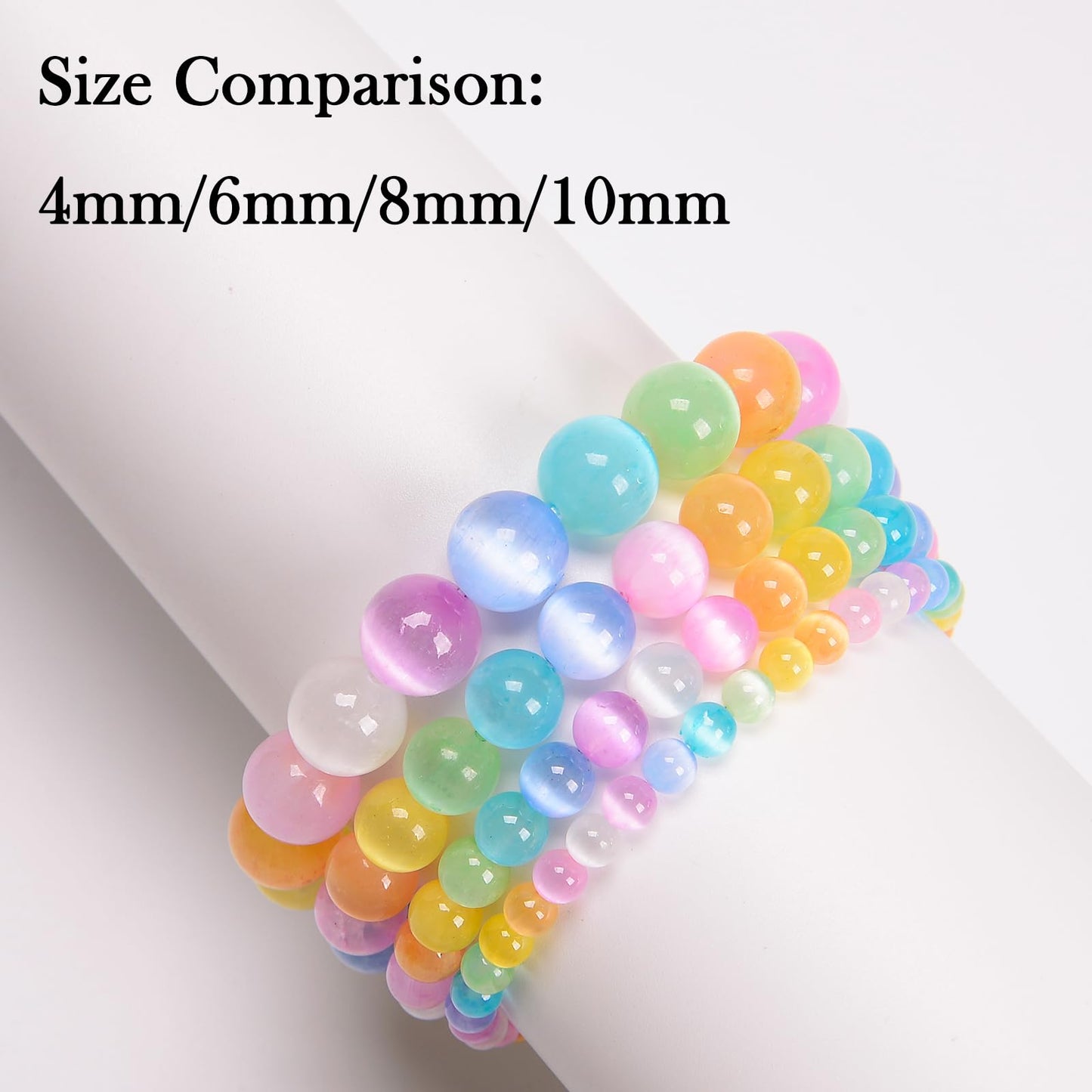 Handmade Natural Gemstone Elastic Bracelet - Healing Crystal Beads Jewelry, Unisex (Colourful Selenite, 8mm)