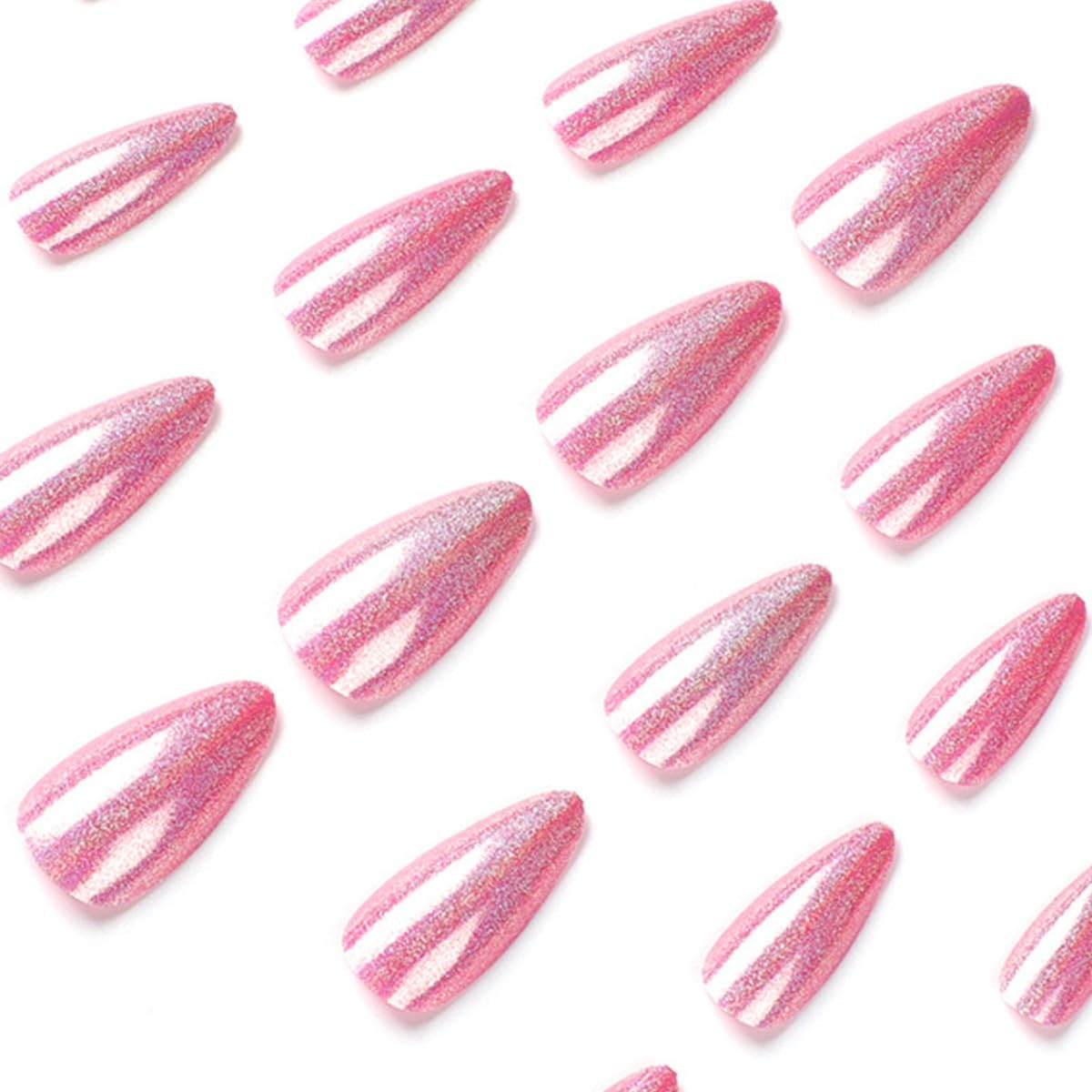 CTTHNBD Press on Nails Almond - Medium Fake Nails with Chrome Colorful Design - Pink False Nails Press ons - for Women 24 Pcs
