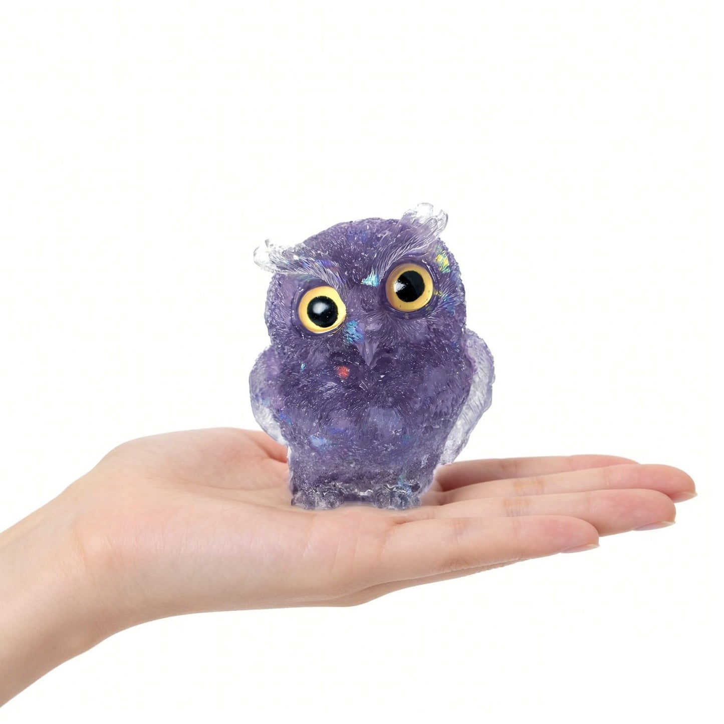 OwMell Owl Statue Tumbled Stone Gemstone Owl Figurine Home Decor Shelf Decor 2.5" - Deep Purple