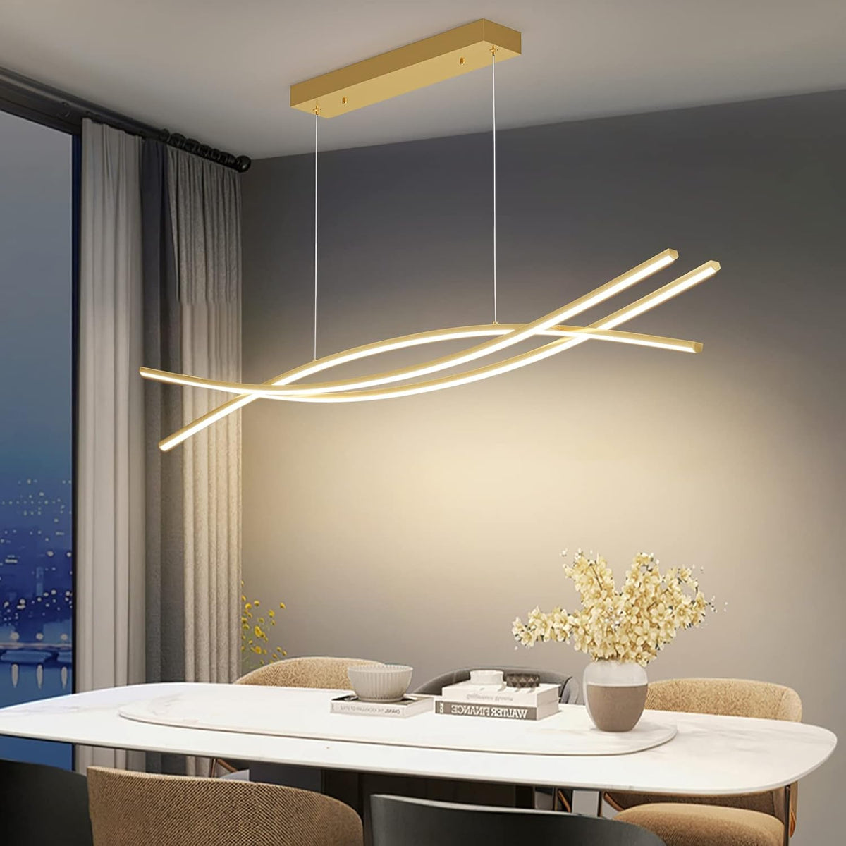 Modern Chandelier with 1%-100% Dimmable, Suitable for Dining Room, Bedroom and Living Room(Gold)
