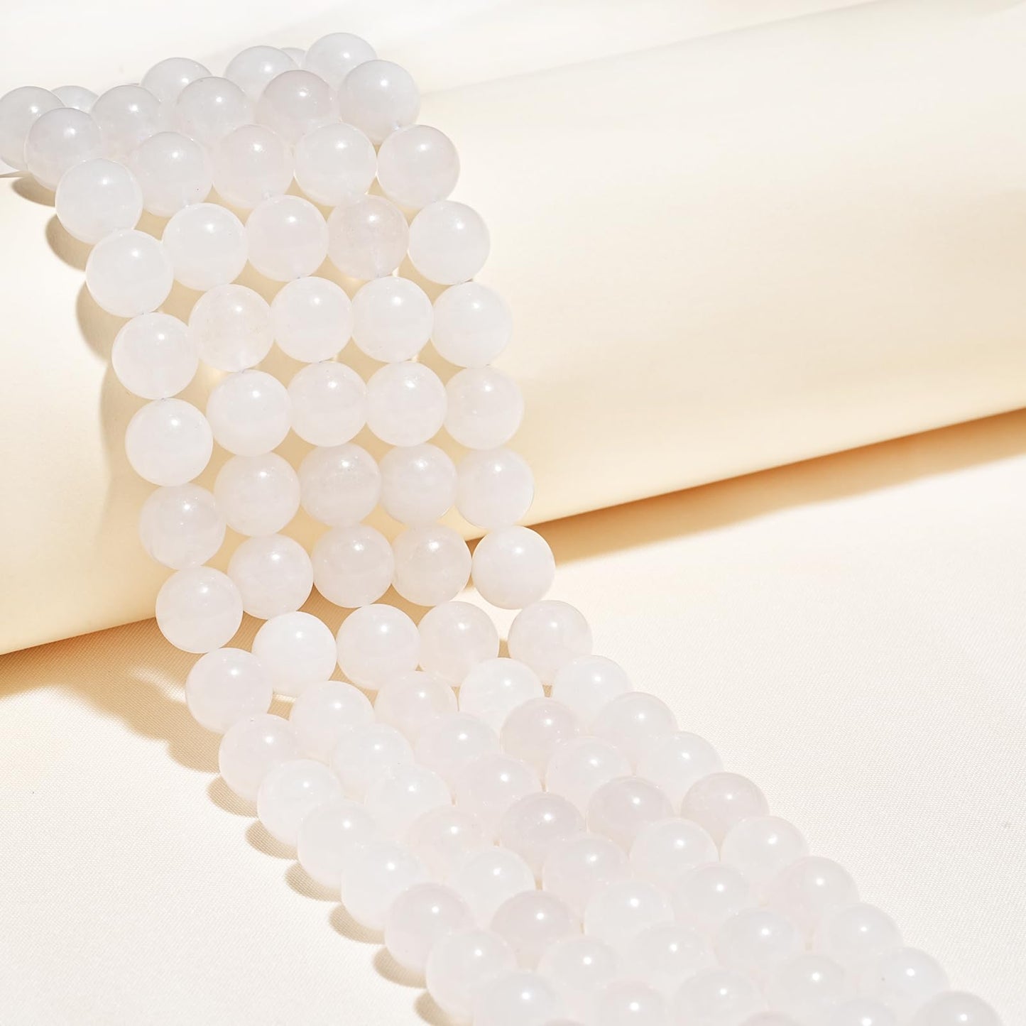 10mm Natural White Jade Gemstone Beads Polished Round Smooth Stone Beads for Bracelets Jewelry Making 15inch Loose Beads