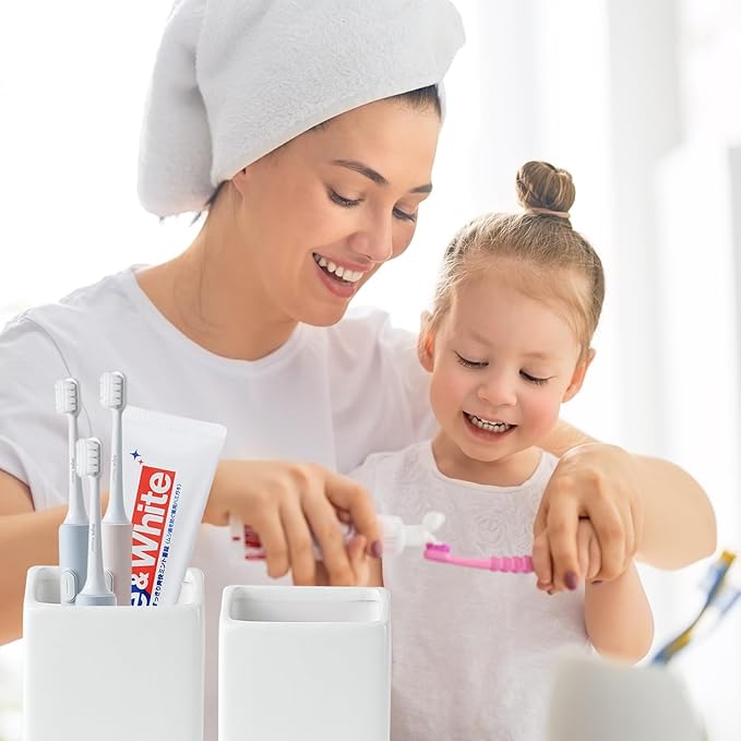 Toothbrush Holders for Bathrooms - 2 Cups Ceramic Square Toothbrush Toothpaste Holders Set, White Square Bathroom Tumbler Cups Reusable Toothbrush Mouthwash Cup, Bathroom Counter Organizer.