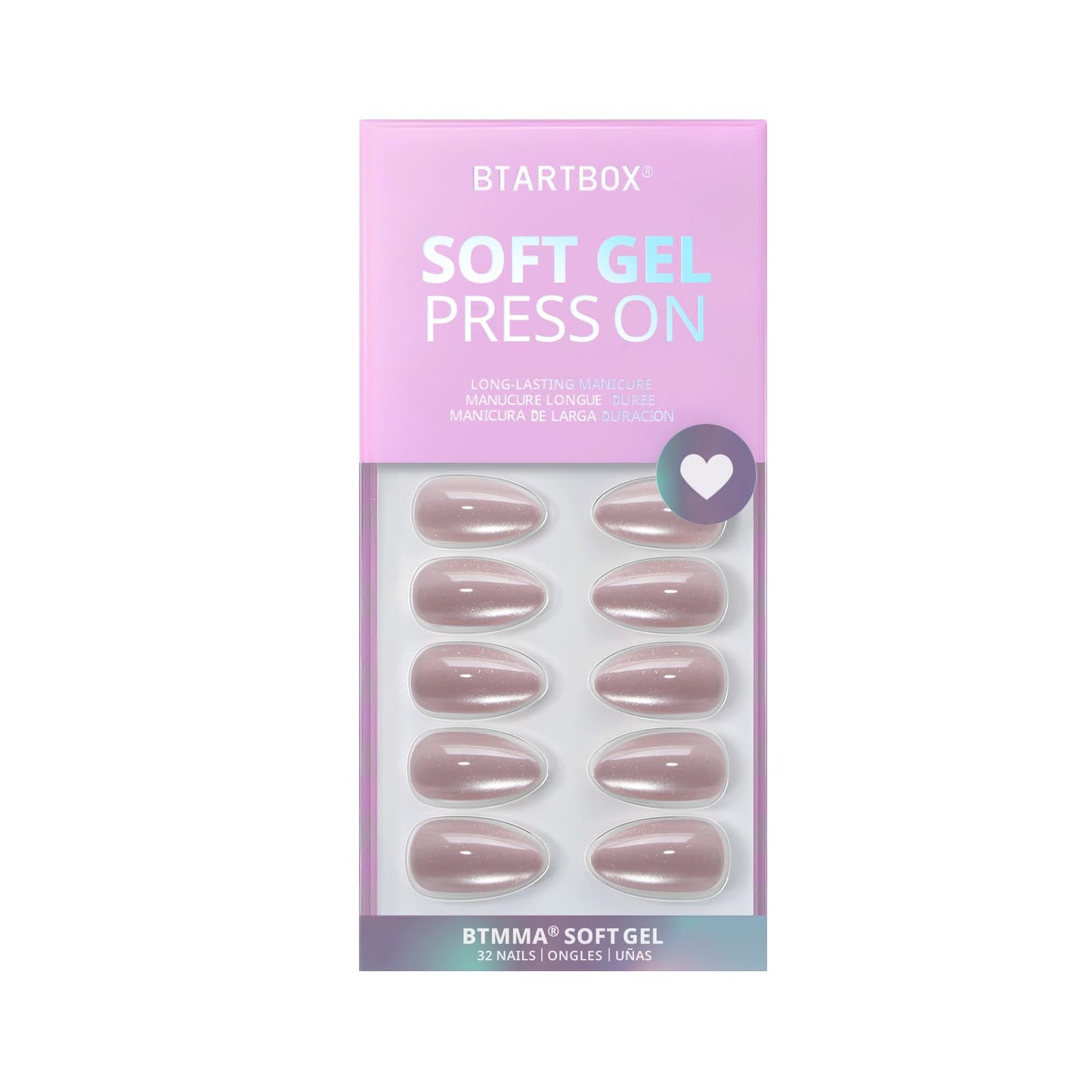 BTArtbox Press On Nails Almond - Short Soft Gel Fake Nails with Nail Glue, Opaque Reusable Stick On Nails in 16 Sizes - 32 Nail Kit, Falling Star Cat Eye